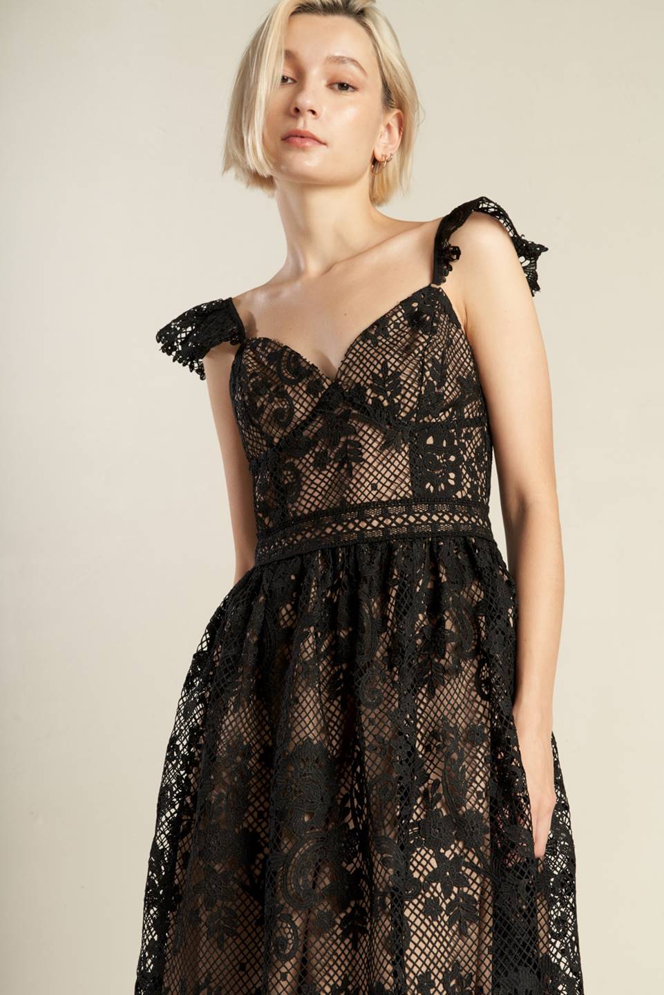 KNOW YOU BETTER LACE WOVEN MIDI DRESS Flying Tomato
